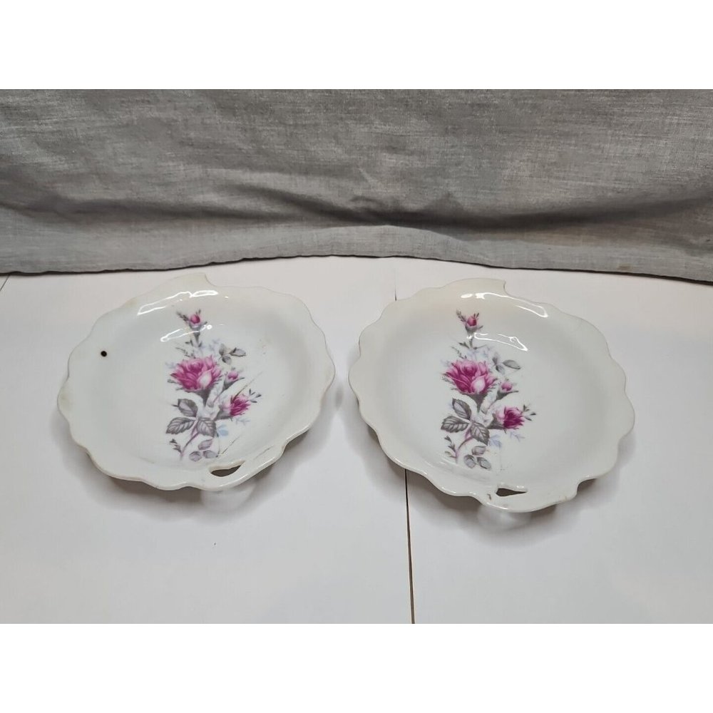 Set of 2 Vintage Rose Design Candy Dishes, 4.75'' Wave Pattern